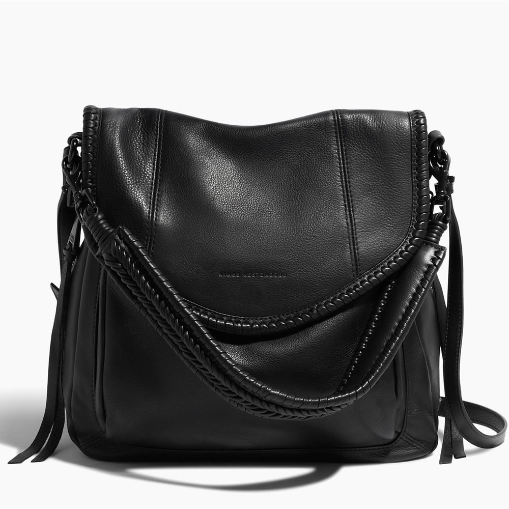 Aimee Kestenberg Black Leather Braided-Detail Crossbody Bag